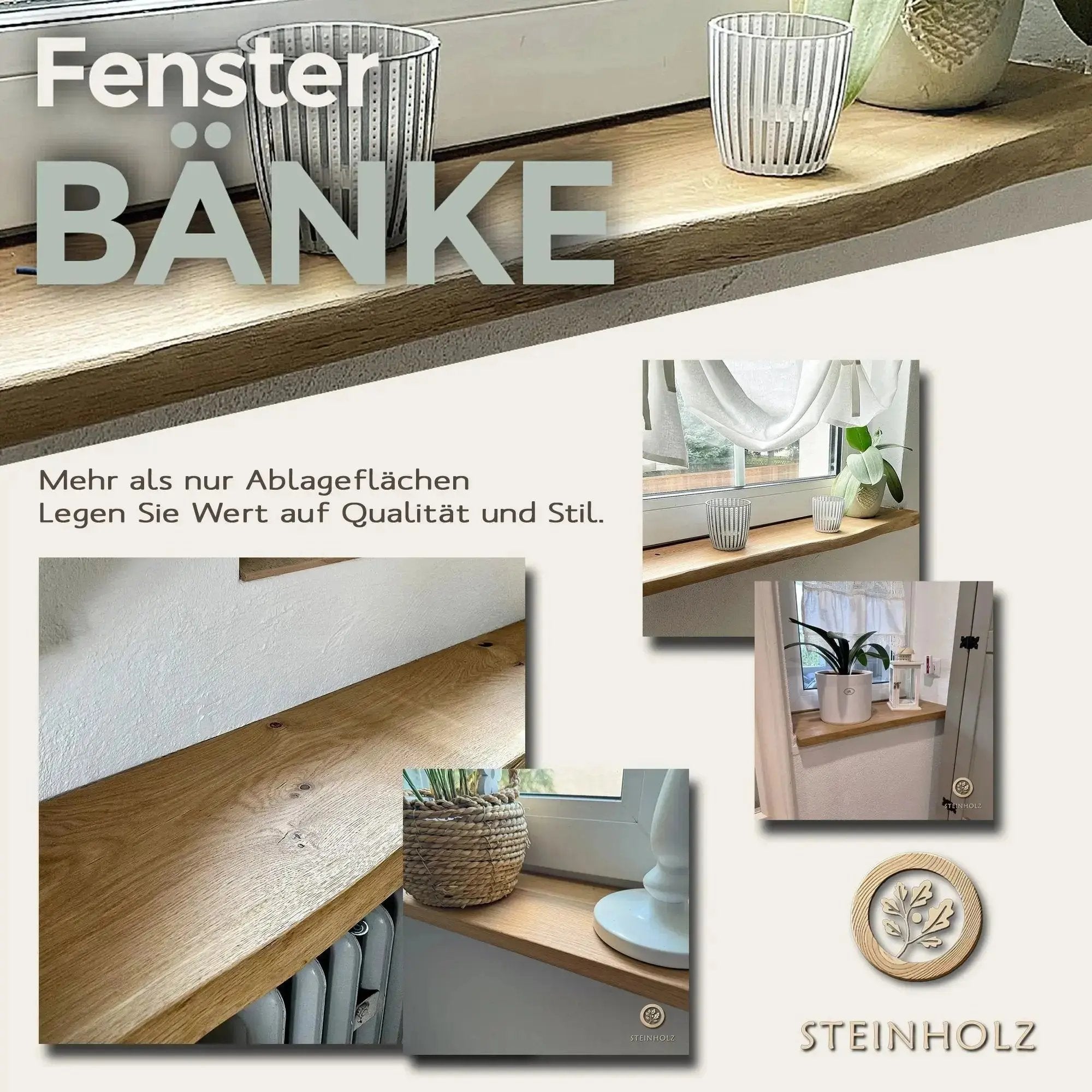 Fensterbank aus massiver Wildeiche, 20 mm – Maßgefertigt, natürlich & zeitlos  Steinholz
