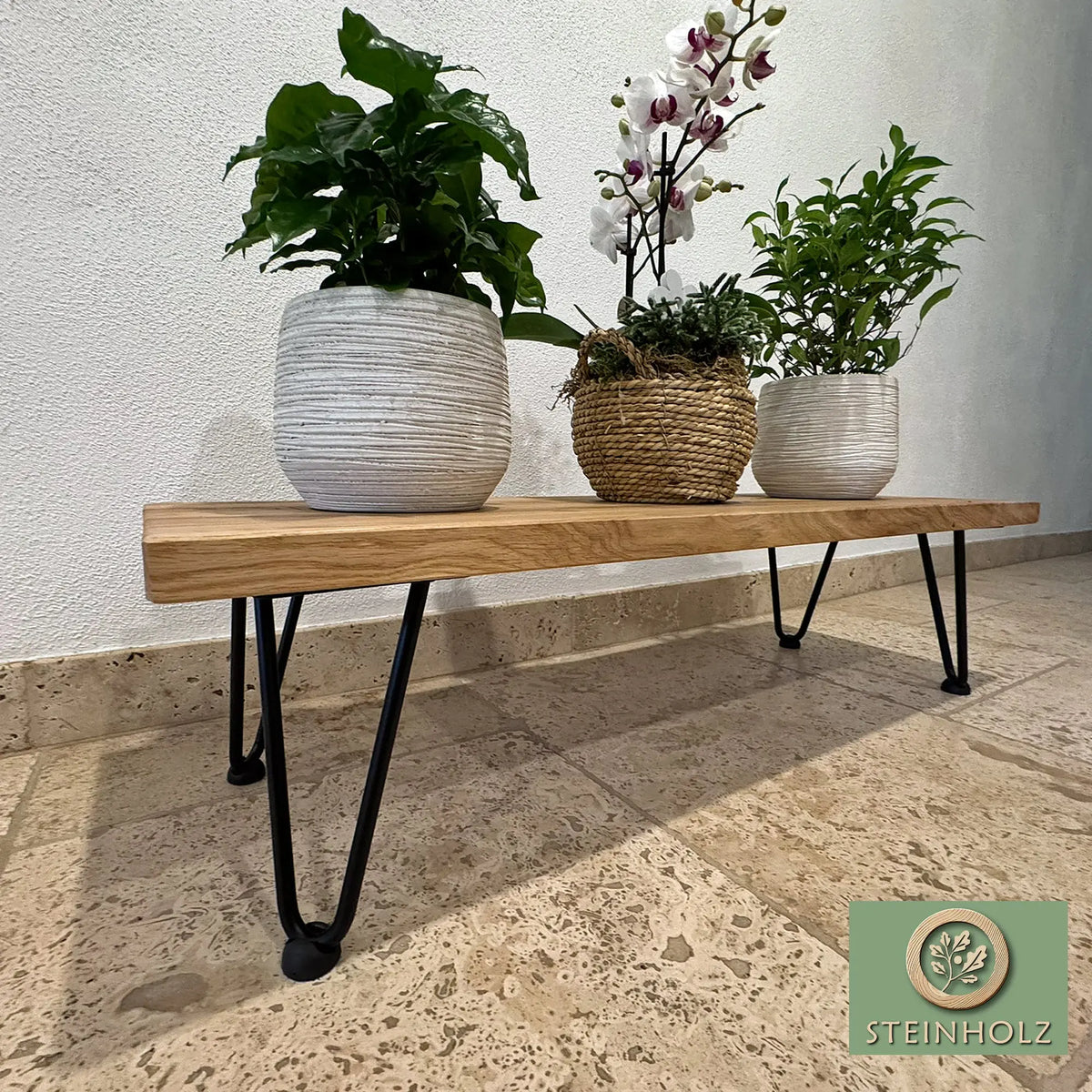 Wild oak flower bench – Elegant design for plants & decorations – Steinholz