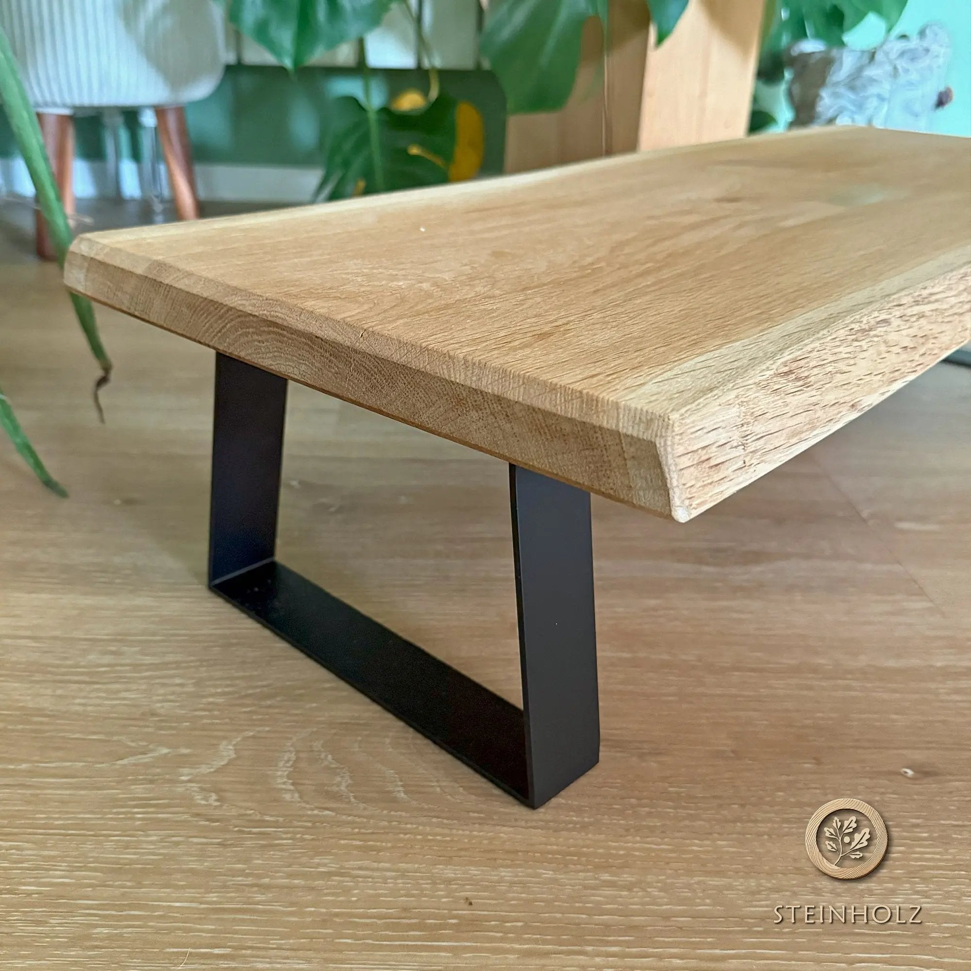 Blumenbank aus massiver Eiche mit Baumkante, geölt & handgefertigt für Pflanzen  Steinholz