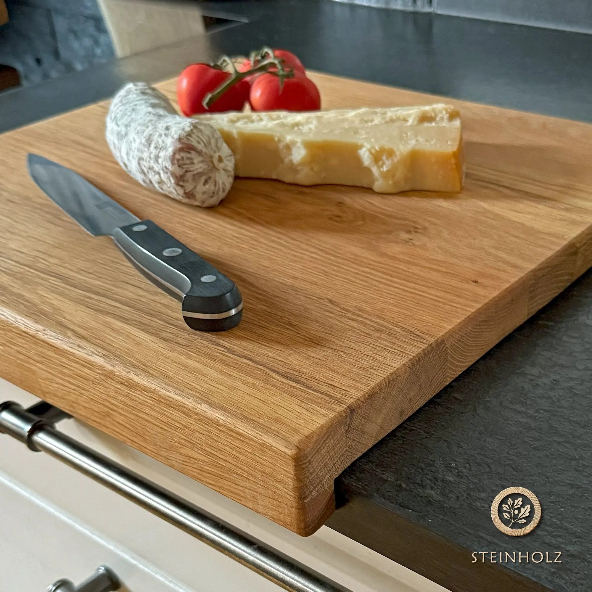 Schneidebrett Eiche mit Anschlag 25 mm – Praktisch, robust & stilvoll für die Küche  Steinholz