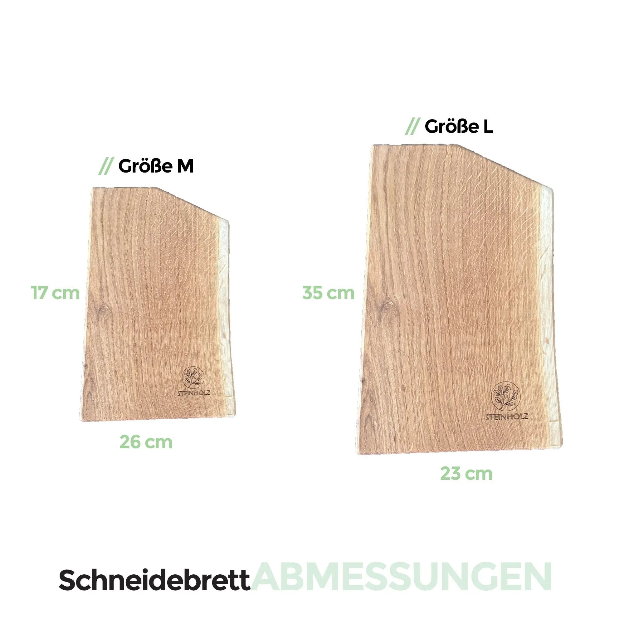Handgefertigtes Schneidebrett aus massivem Eichenholz mit Naturkante und schrägen Kanten  Steinholz