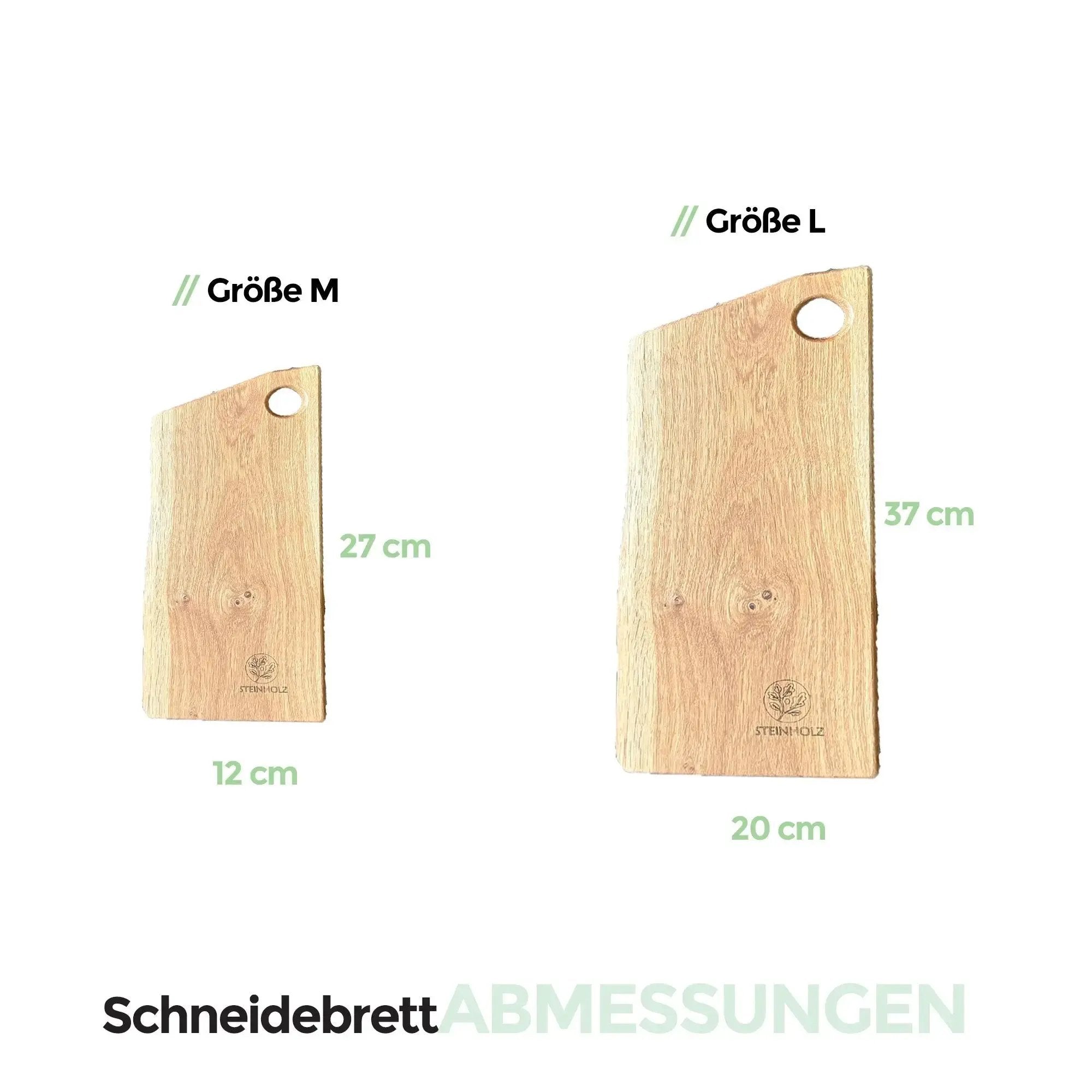 Schneidebrett aus Eichenholz mit geschliffenen, schrägen Kanten und Naturkante  Steinholz