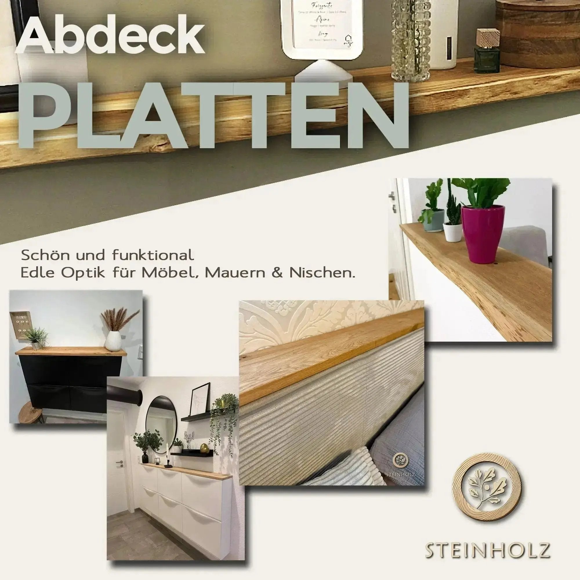 Massive Wildeiche-Abdeckplatte, 20 mm, geschliffen & geölt, maßgefertigt für Möbel  Steinholz