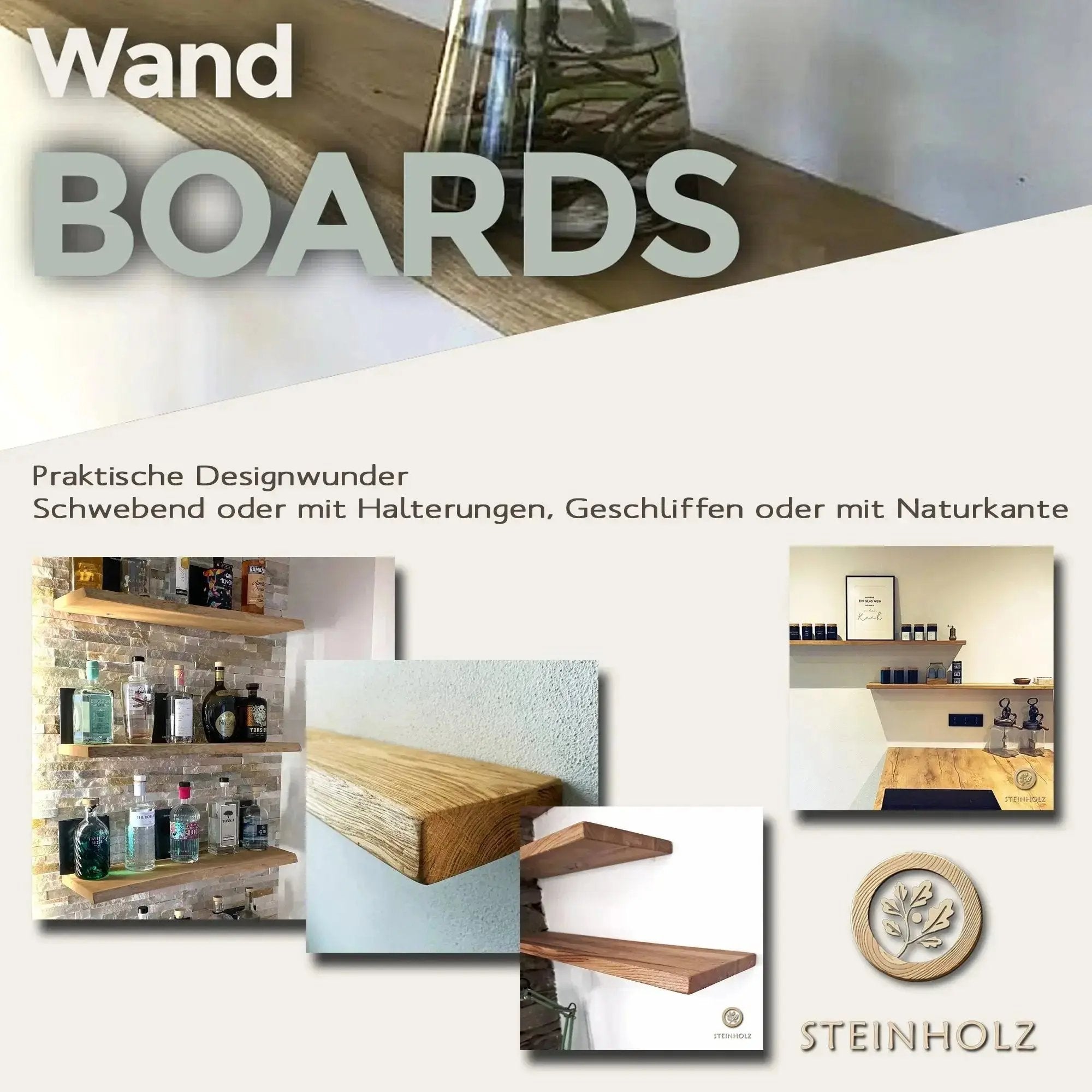 Schwebendes Wandboard aus Wildeiche – Natürliches Design mit versteckter Halterung  Steinholz